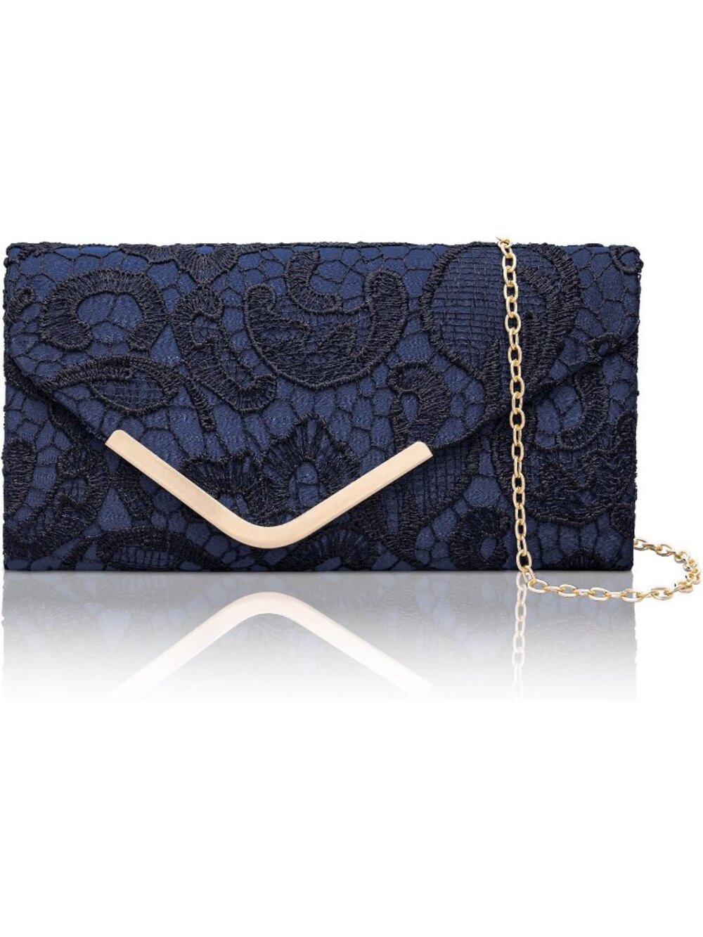 Women's Blue Lace Floral Mesh Envelope Chain Crossbody Prom Evening Bag Clutch